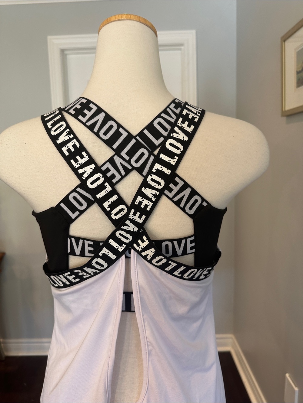 Black Racerback Workout Top with matching Cropped Sports Bralette - Size L